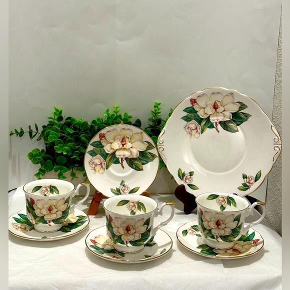 Allyn Nelson Tea Cup, Saucer & Plate Fine English Bone China Floral Yellow/White - Picture 12 of 14